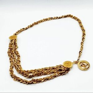 Authentic Chanel leather Gold plated Chain belt